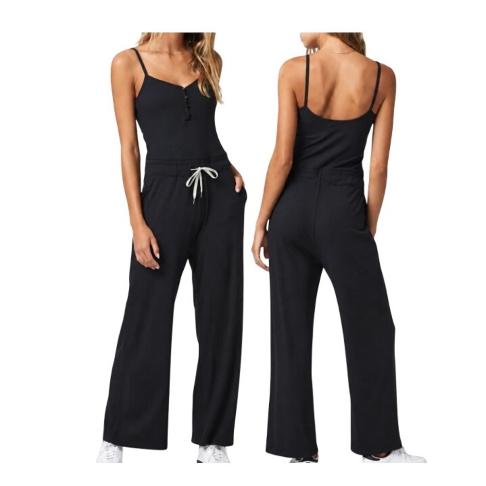 Vuori Womens XL Black Pose Henley Ribbed Full Length Jumpsuit